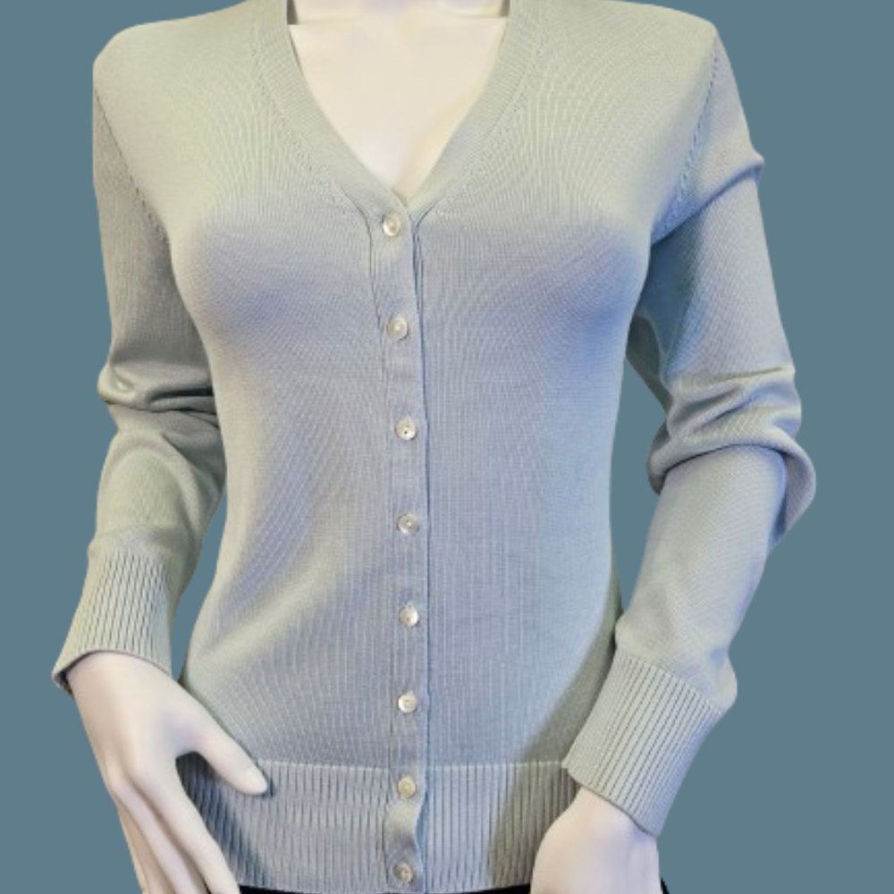 Light Gray Brooks Brothers Large Sized Silk and Cotton Cardigan